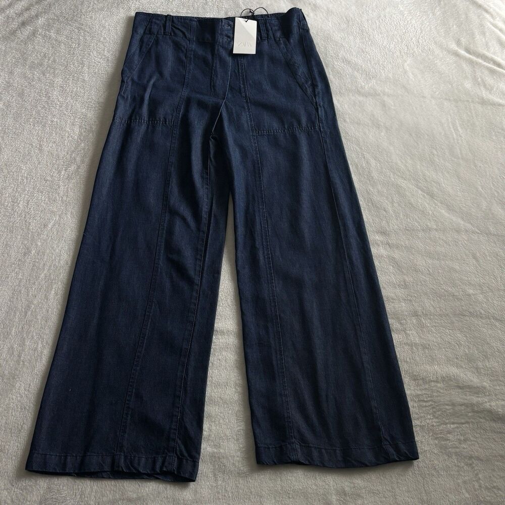 Zara Cross Over Denim Pants Sz Sm Blue